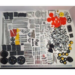 Meccano Erector Set Assorted Perforated Pieces Parts Steel Plastic Lot